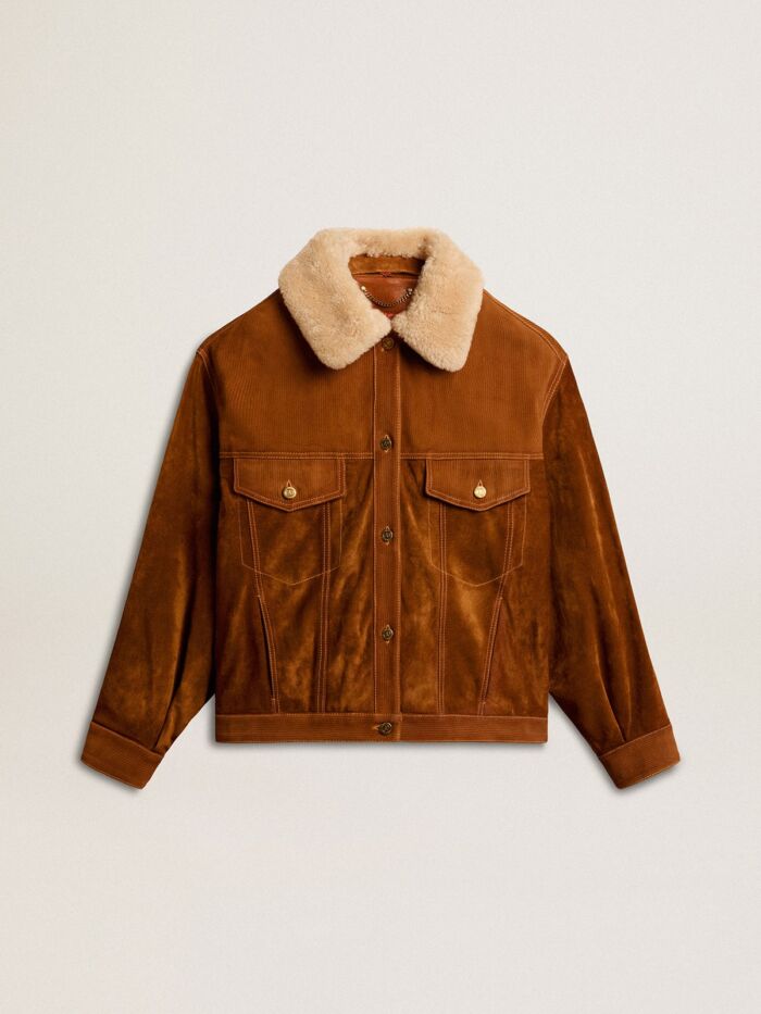 GOLDEN GOOSE Woman Jacket in Tobacco Suede with Shearling Collar - immagine 4