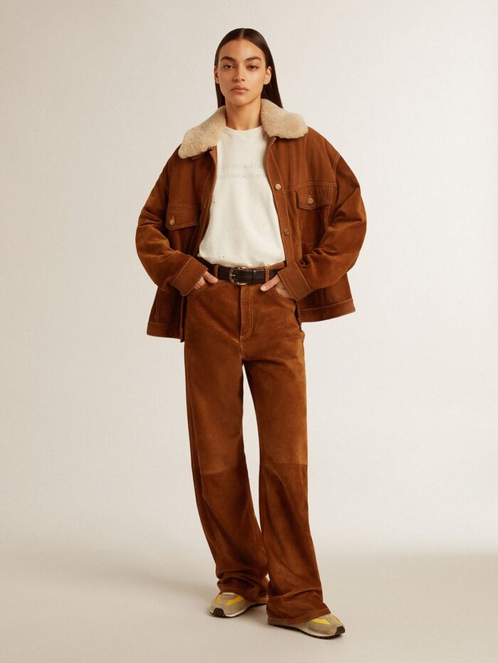 GOLDEN GOOSE Woman Jacket in Tobacco Suede with Shearling Collar