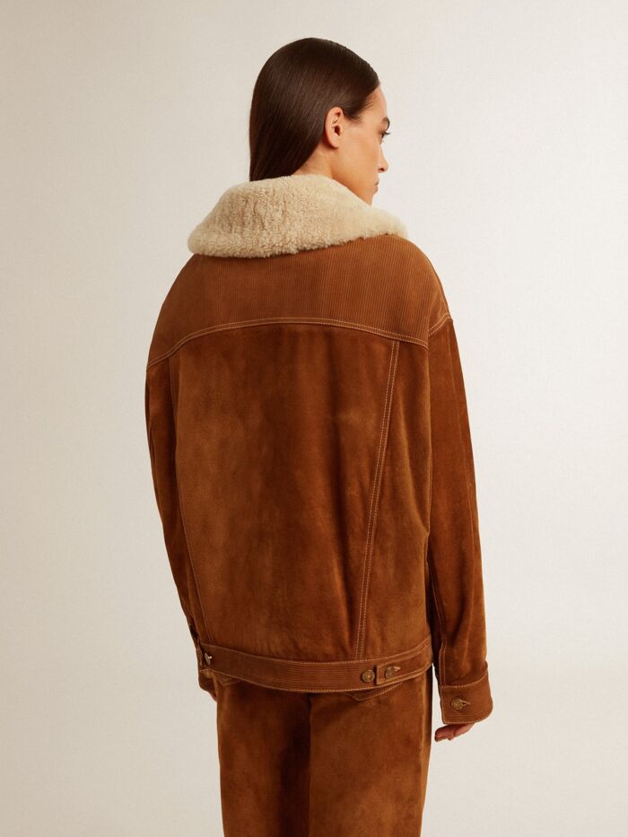 GOLDEN GOOSE Woman Jacket in Tobacco Suede with Shearling Collar - immagine 3