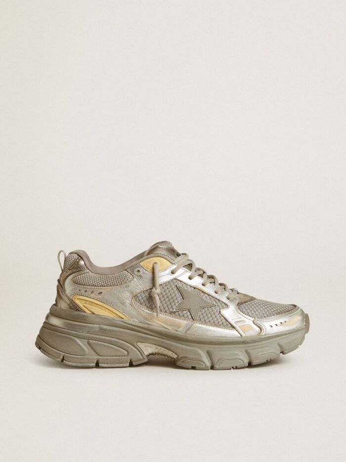 GOLDEN GOOSE LightStar Sneaker in Silver Mesh and Leather Upper