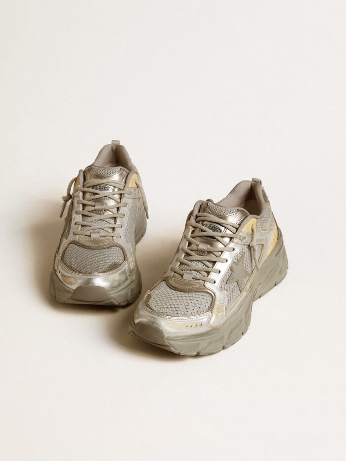 GOLDEN GOOSE LightStar Sneaker in Silver Mesh and Leather Upper - immagine 2