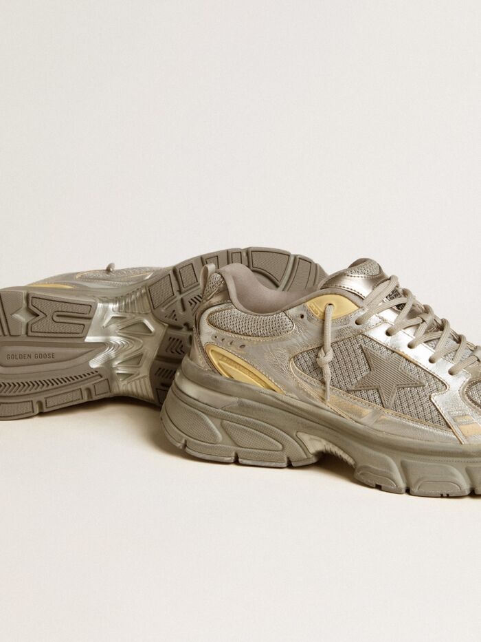 GOLDEN GOOSE LightStar Sneaker in Silver Mesh and Leather Upper - immagine 3